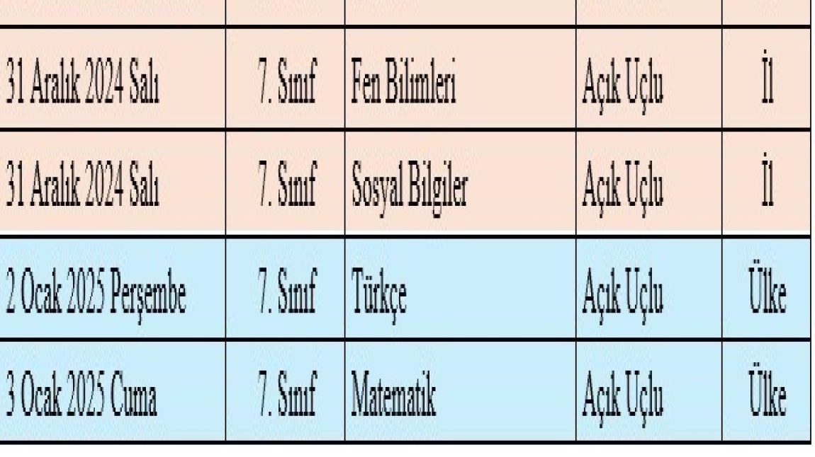 ORTAK SINAV TAKVİMİ